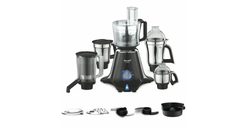 Preethi Zodiac MG-218 mixer grinder, 750 watt, Black/Light Grey, 5 jars - 3-in-1 Insta Fresh Juicer Jar & Master Chef food processor Jar.